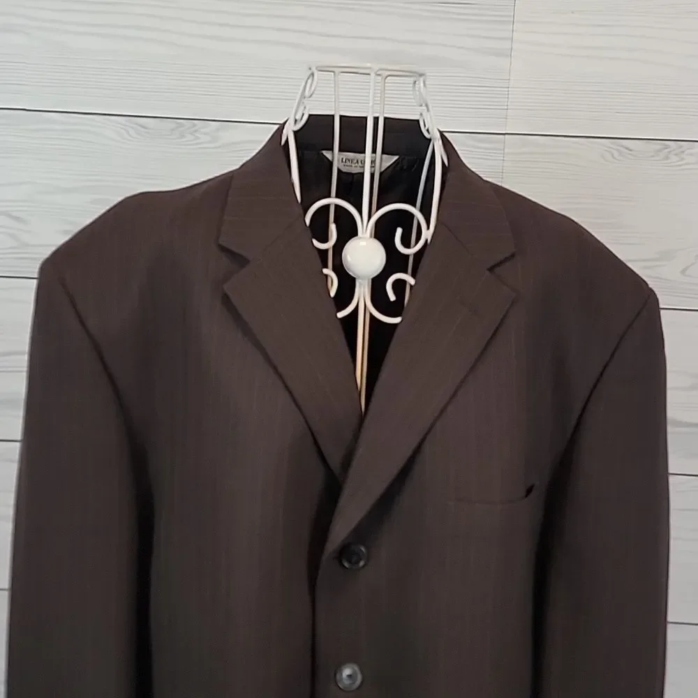 Linea Uomo Blazer Pinstriped Wool Brown Suit Jacket Mens Size 46R